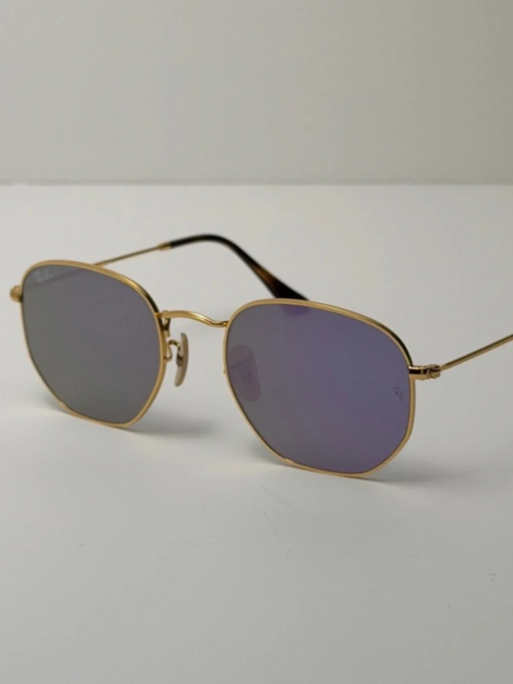 Ray-Ban Gold Frame Sunglasses with Purple Lenses